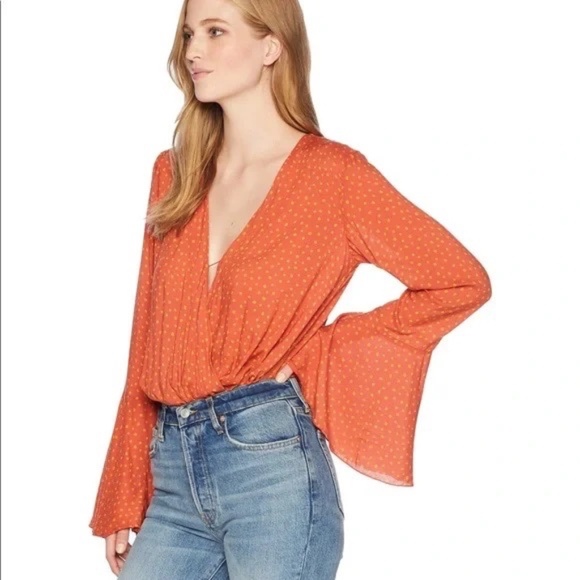 Free People Orange Makin’ Waves Bodysuit Size Large NWT - Picture 2 of 7